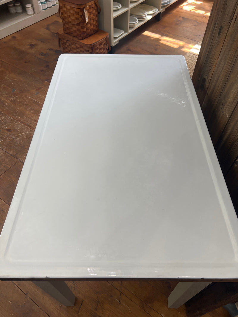 Vintage Enamel Top with Extendable Wooden Top Table