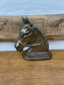 Antique Cast Iron Horse Head Brass Bookends
