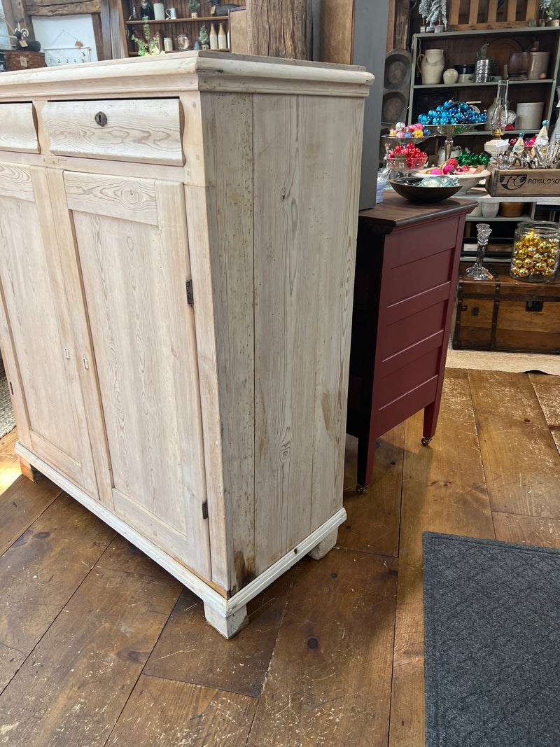 Antique Swedish Scrubbed Pine Two Drawer Cabinet