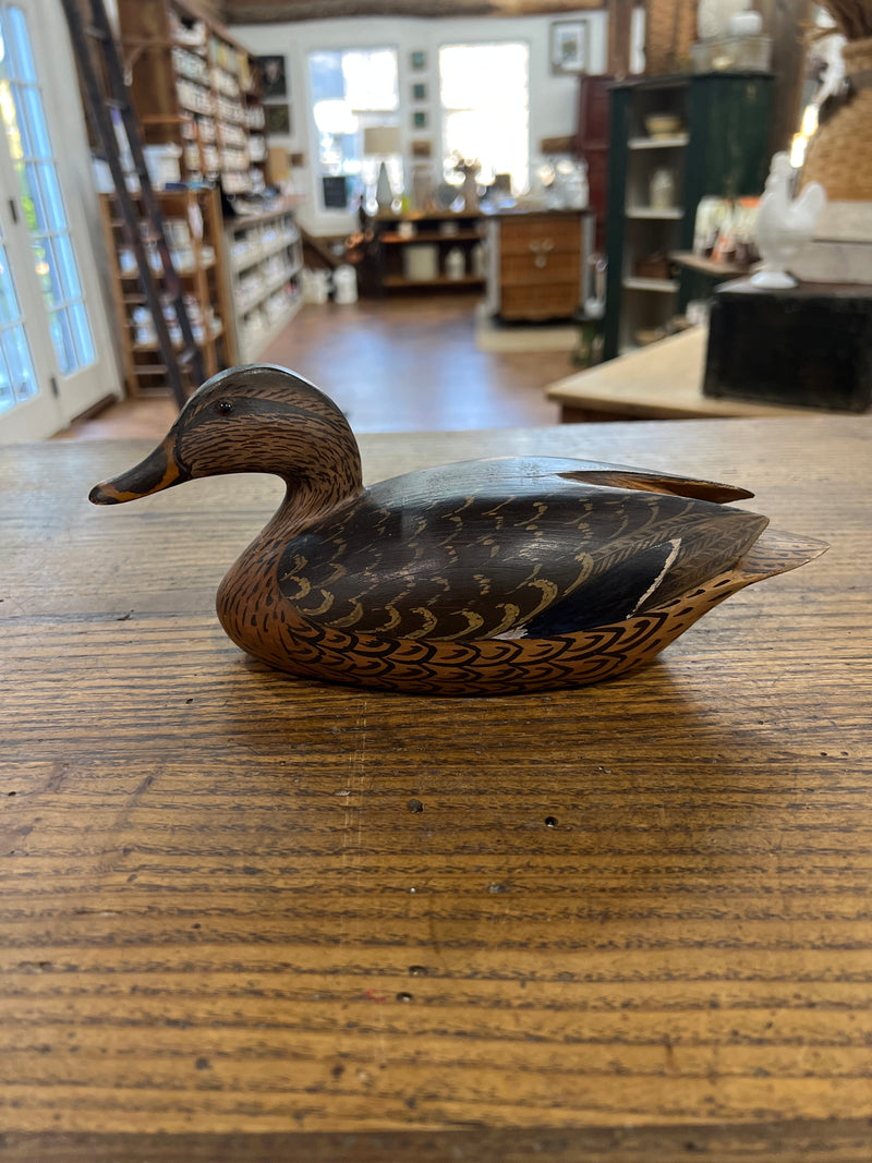 Vintage Signed Carved Wooden Duck