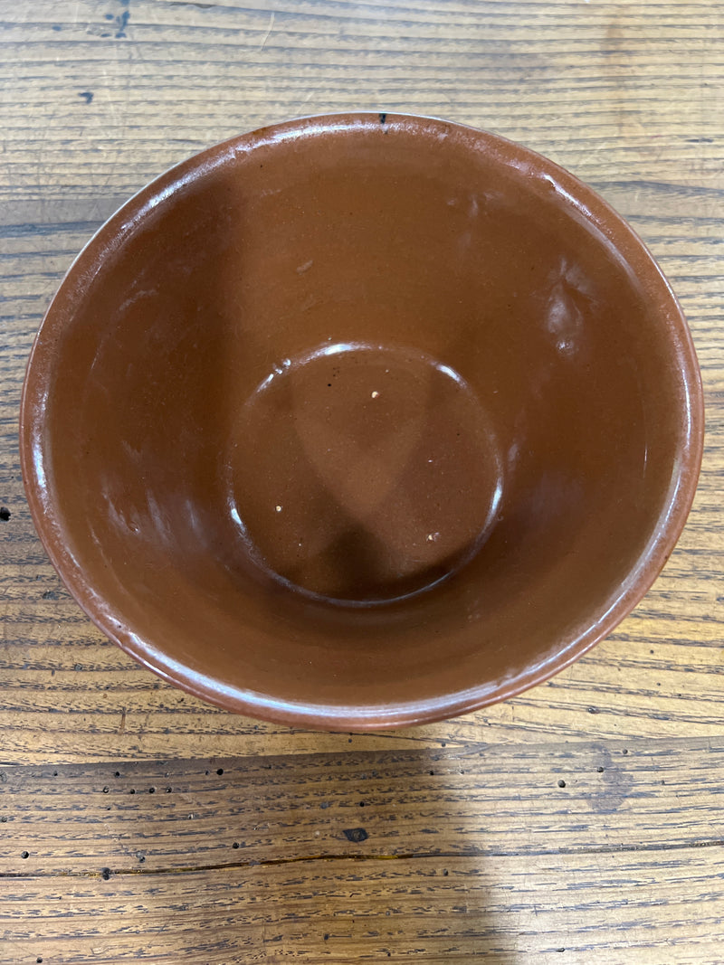 Vintage Brown Glazed Two Off White Banded 7” Mixing Bowl