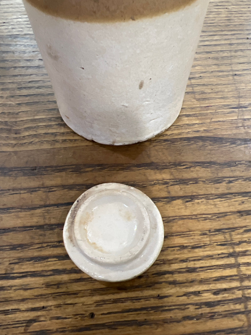 Antique Bailey Fulham English Two Tone Stoneware Jar with Stoneware Lid