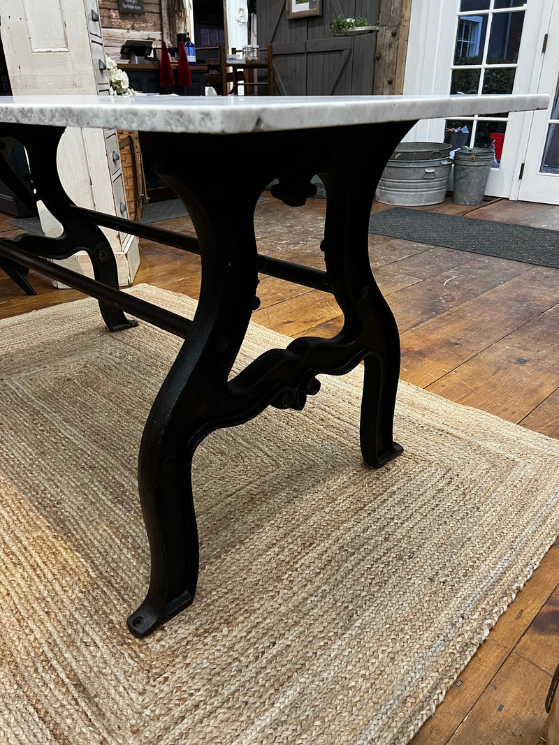 Antique Marble Top on Cast Iron Machine Base Table