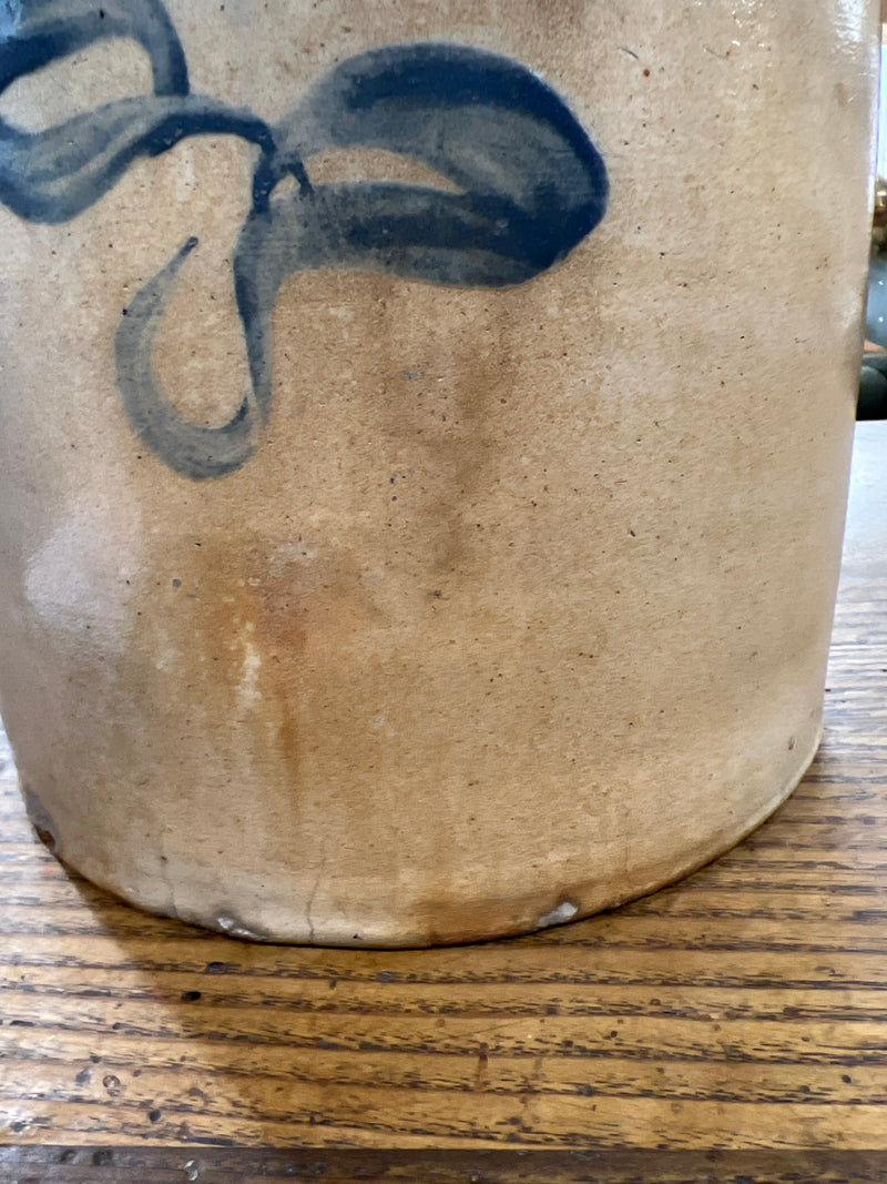 Antique Salt Glazed Two Gallon Stoneware Cobalt Blue Floral Design Jug