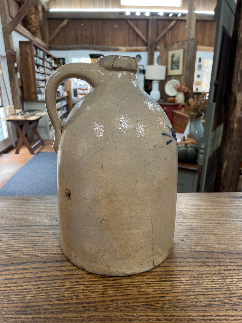 Antique Salt Glazed Two Gallon Stoneware Cobalt Blue Floral Design Jug