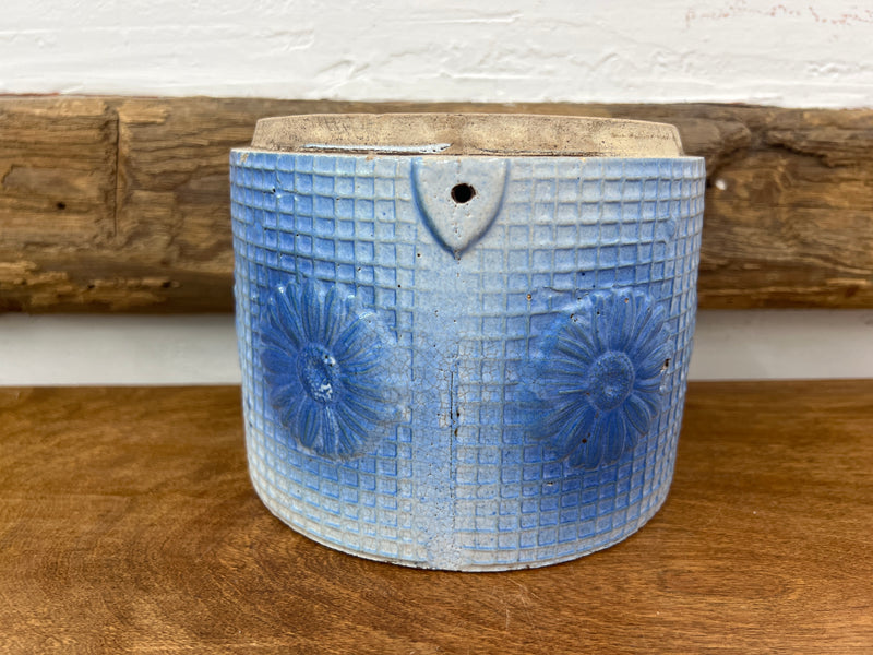 Antique Salt Glazed Stoneware with Raised Daisies Crock
