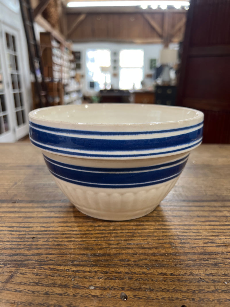 Antique Stoneware Bowl with Cobalt Blue Bands