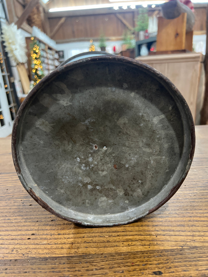 Vintage Galvanized Steel Handled Double Red Banded Bucket