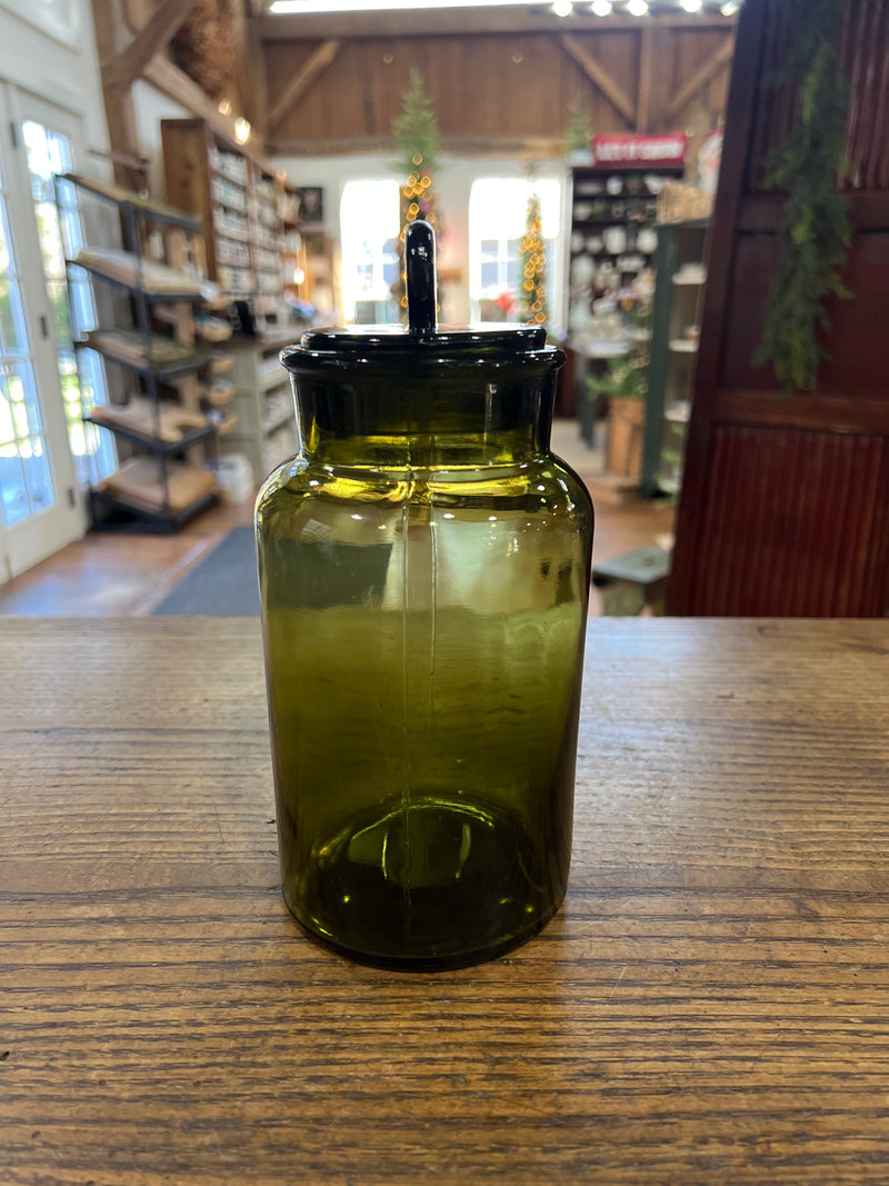 Vintage Green 9” Apothecary Jar w/ Glass Lid