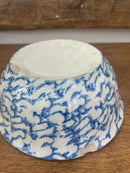 Antique 9” Blue + White Fluted Shaped Spongeware Bowl