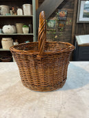 Vintage Woven Wicker Handled Gathering Basket