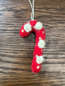 Handmade Wool Felt Candy Cane Ornament w/ Embroidery, 6 Styles