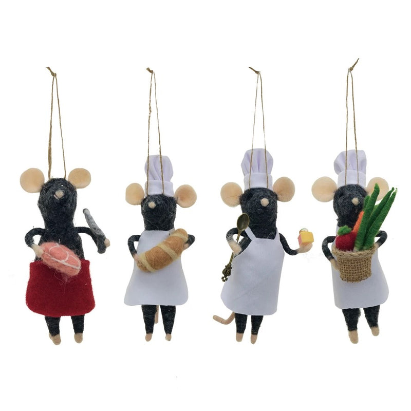 Handmade Wool Felt Chef Mouse Ornament, 4 Styles