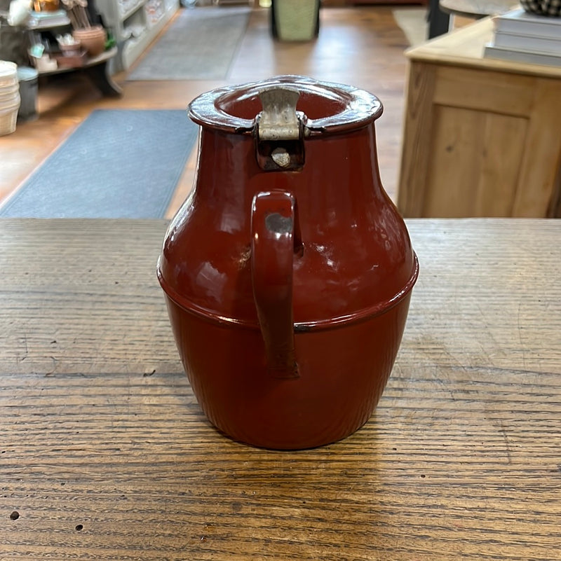 Vintage French Brick Red Enamel Kettle/Pitcher