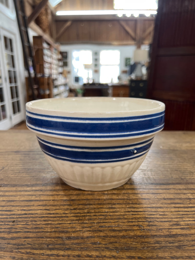 Antique Stoneware Bowl with Cobalt Blue Bands