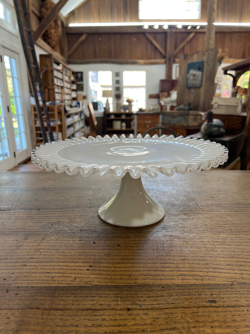 Vintage Fenton Hobnail White Milk Glass Pedestal Cake Stand