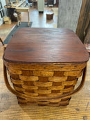 Vintage Tall Woven Split Wood Picnic Basket with Double Handles
