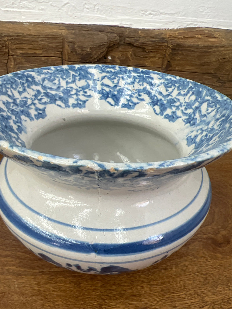 Vintage Blue + White Spongeware Spittoon