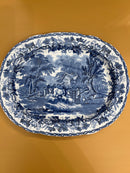 Vintage BOOTH Blue + White Transferware Pastoral Scene 13.25" Oval Platter