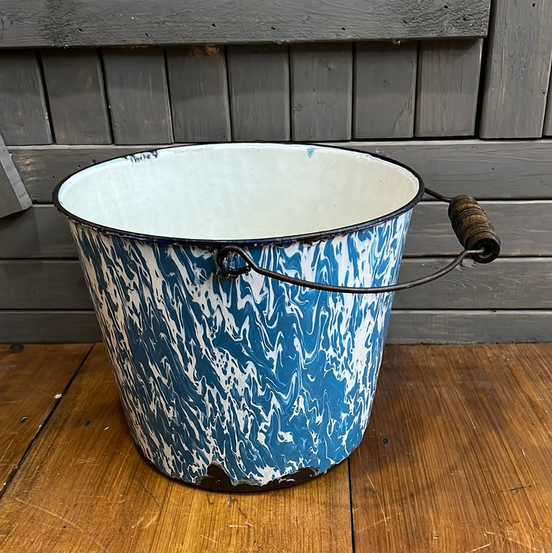 Vintage Blue Swirl Enamel Bucket