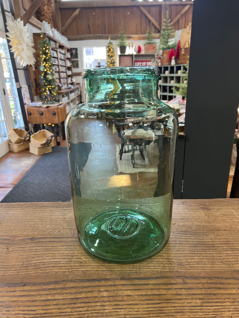 Vintage 14” Tall Blown Green Glass European Pickling Jar