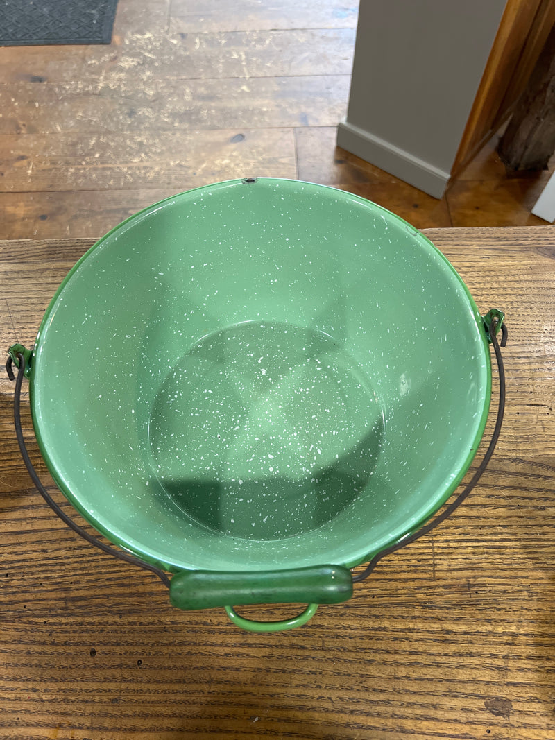 Vintage Green Speckled Enamelware Pail/Pot