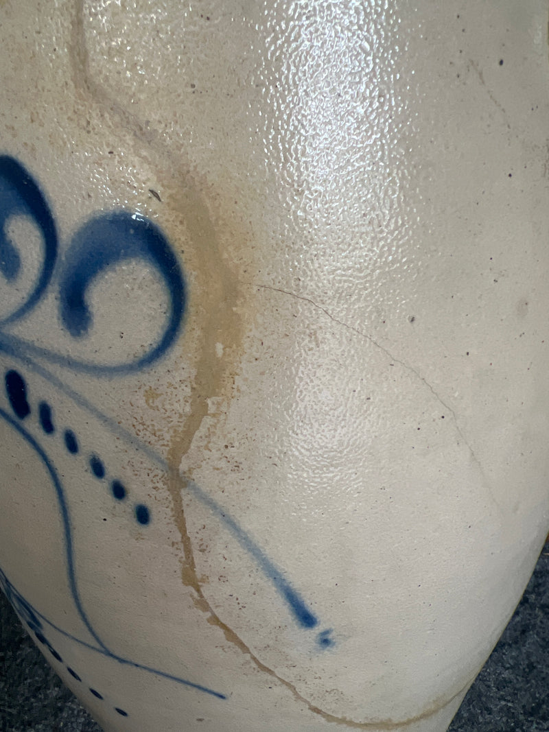 Antique Haxstun Ottman + Co. Fort Edward, NY 6 Gallon Stoneware Crock with Cobalt Floral Decoration