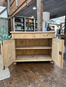Vintage Scrub Pine Cupboard Two Door with Two Top Drawer