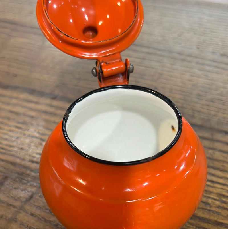 Vintage Orange Enamelware Round Tea Pot