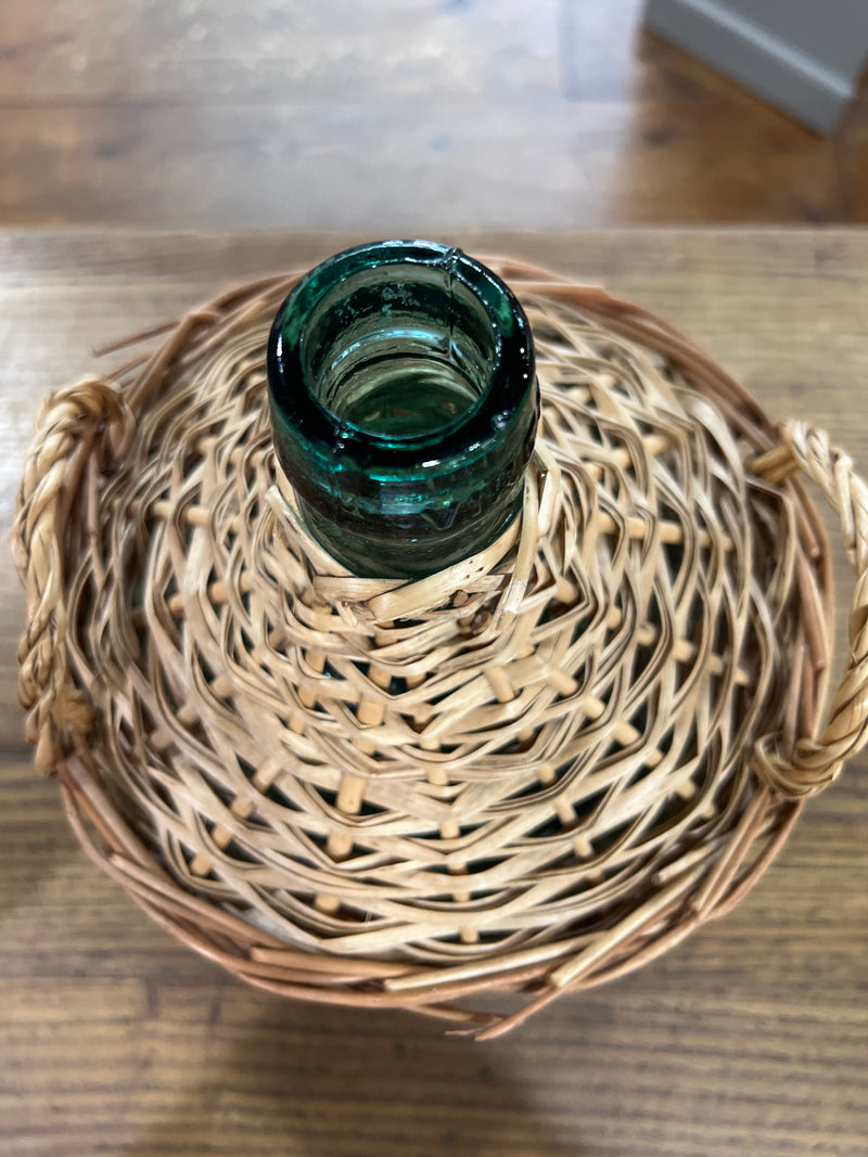 Vintage European Demijohn Wicker Wrapped Bottle with Handles