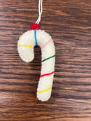 Handmade Wool Felt Candy Cane Ornament w/ Embroidery, 6 Styles
