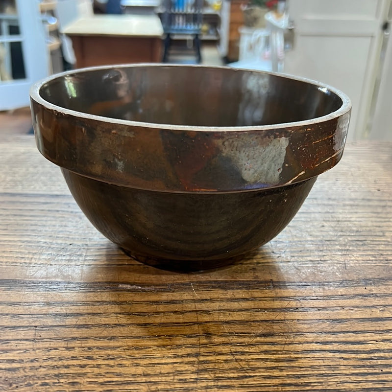 Vintage Brown Glazed Stoneware Mixing Bowl