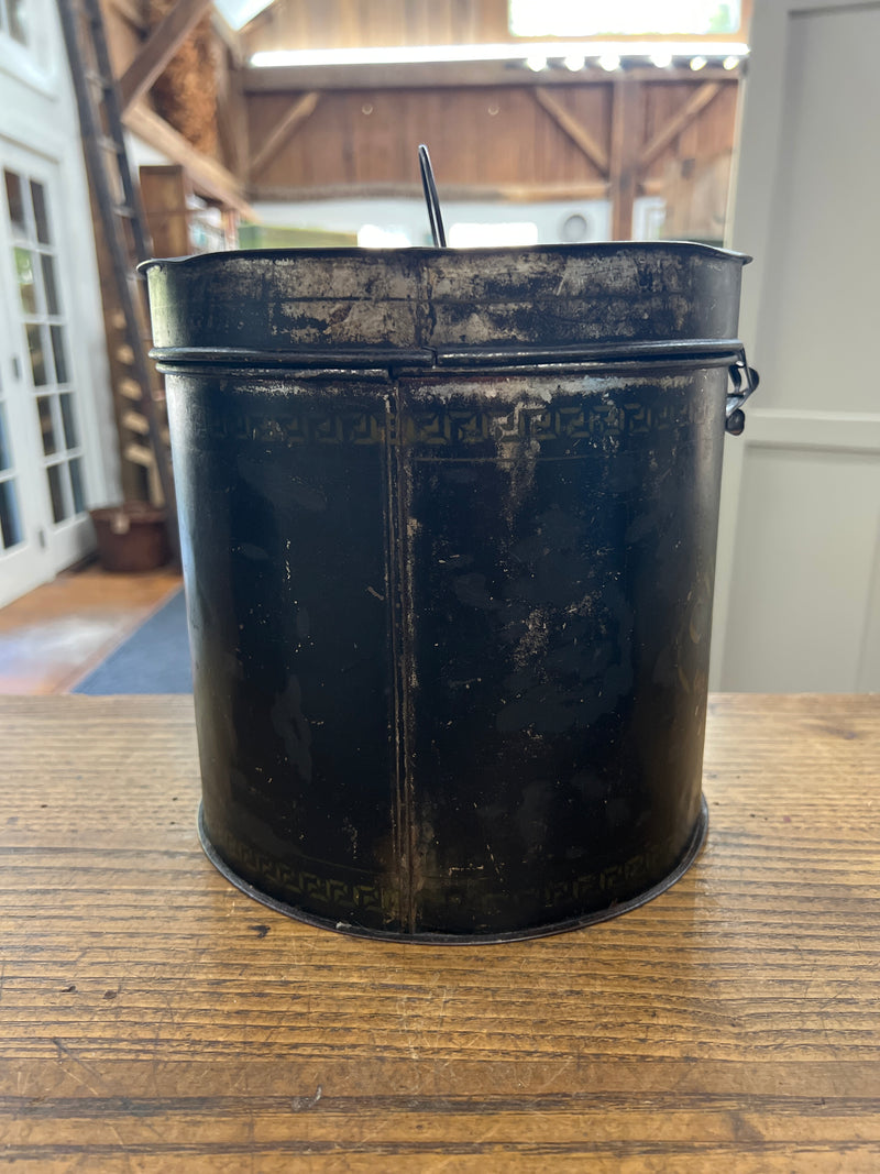 Antique Black Toleware Round Cracker Tin