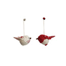2-1/2"H Handmade Wool Felt Bird Ornament w/ Embroidery, Red & White, 2 Styles