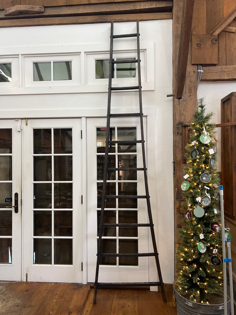 Antique 10’ 5.75” Black Painted Tapered Ladder