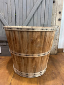 Vintage Large Wooden Bucket with Vertical Staves and Bentwood Reinforcing Bands