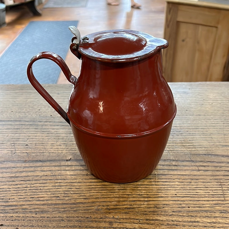 Vintage French Brick Red Enamel Kettle/Pitcher