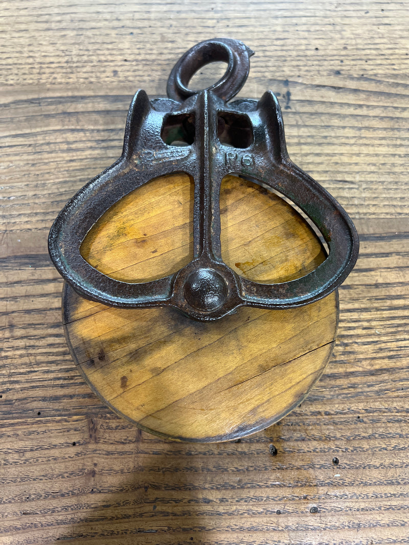 Vintage Cast + Wooden Pulley