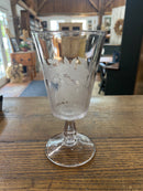 Antique 1880’s Celery Vase Etched Glass with Crane Birds and Bamboo