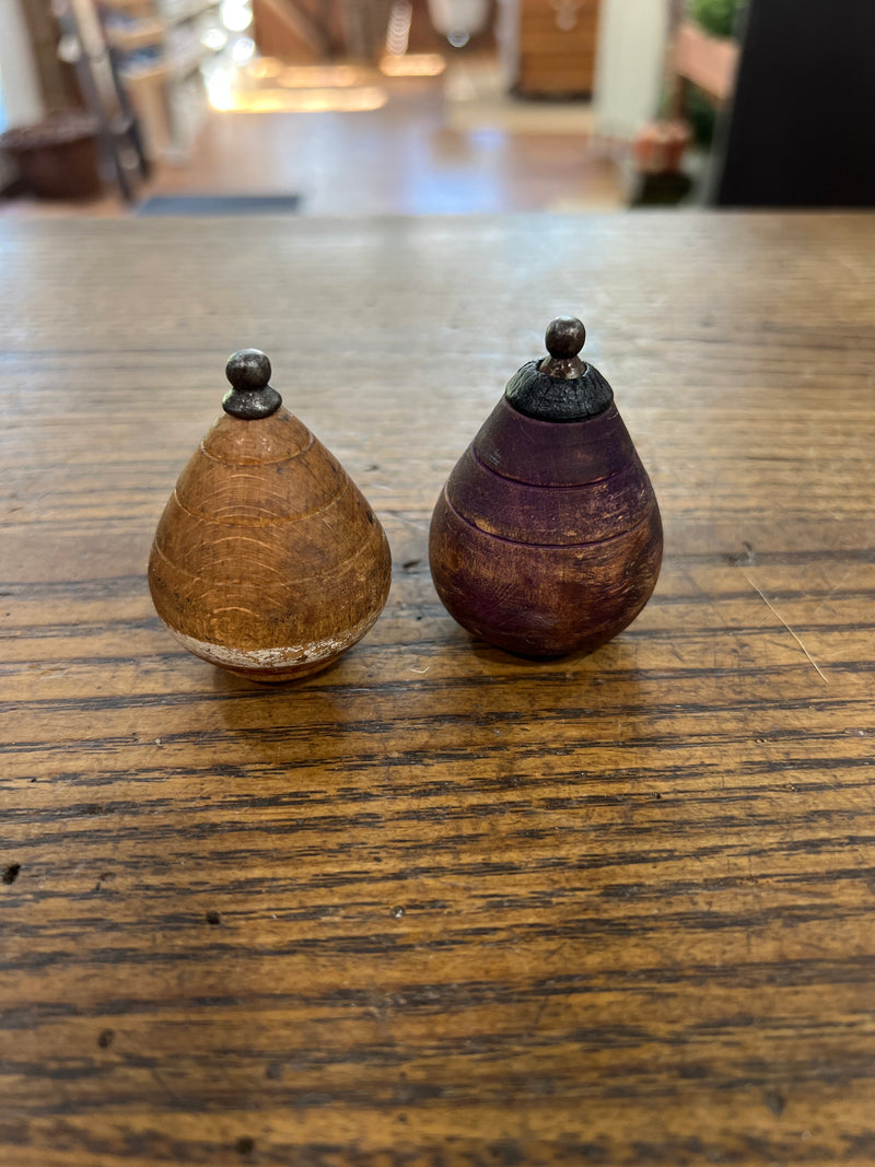 Vintage Wooden Spinning Top with Metal Tip