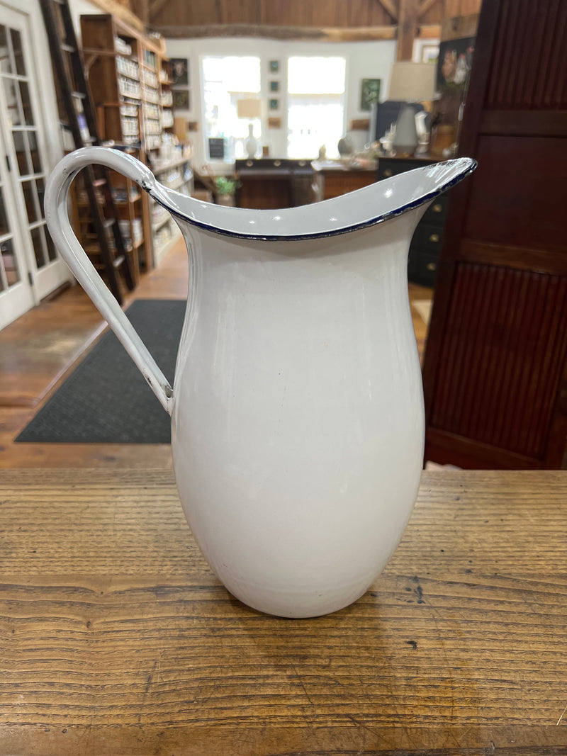 Vintage 11” White Enamel Pitcher