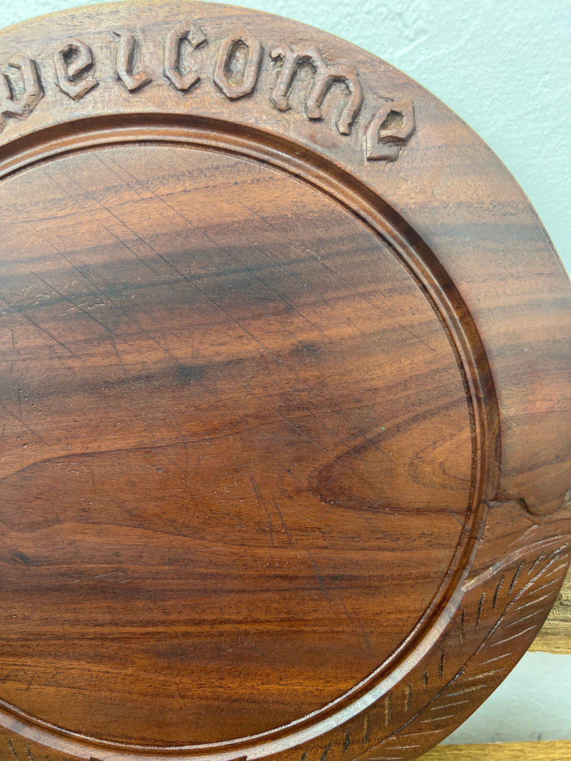 Vintage “Welcome” Round 12” Hand Carved Bread Board