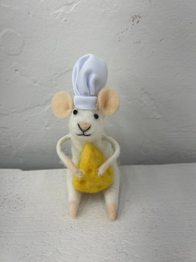 Handmade Wool Felt Chef Mouse Ornament, 3 Styles