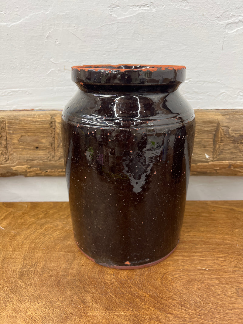 Antique Redware Brown Glazed Storage Jar