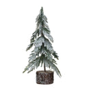 Faux Fir Tree w/ Wood Base, Snow Finish, Green 11.75"