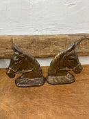 Antique Cast Iron Horse Head Brass Bookends