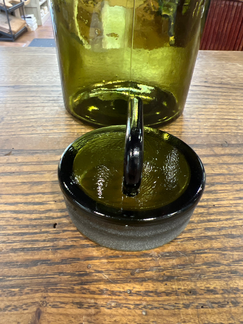 Vintage Green 10” Apothecary Jar w/ Glass Lid