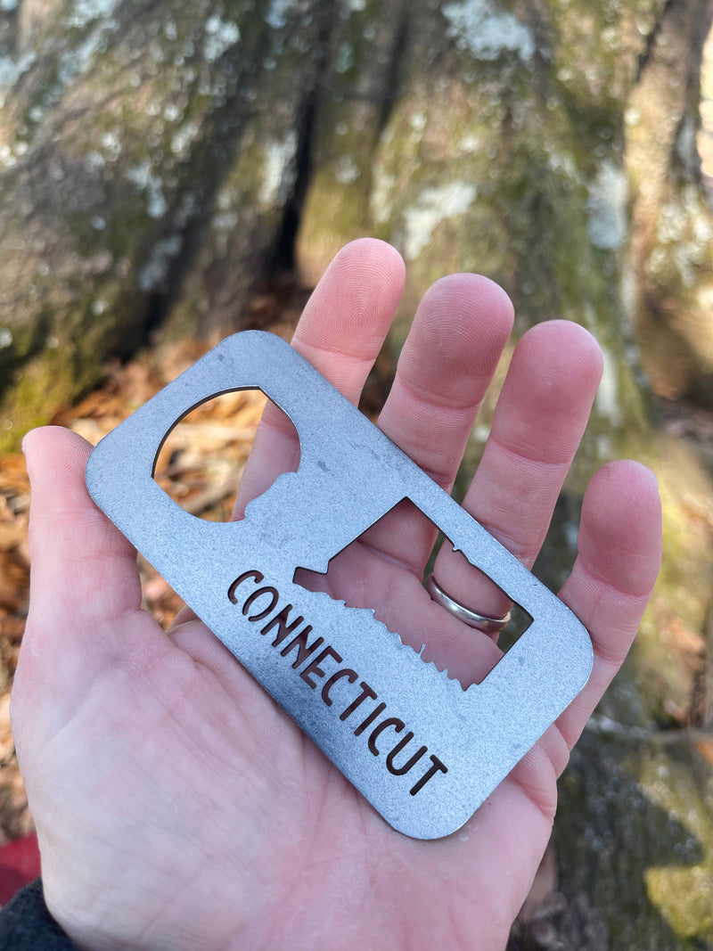 Connecticut State Rectangle Raw Steel Bottle Opener
