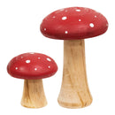 White Dotted Red Wooden Mushrooms Set of 2