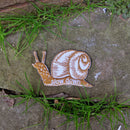 Iron-on patch | slow down snail - brown 1.6" x 2.6": Patch attached to backer card